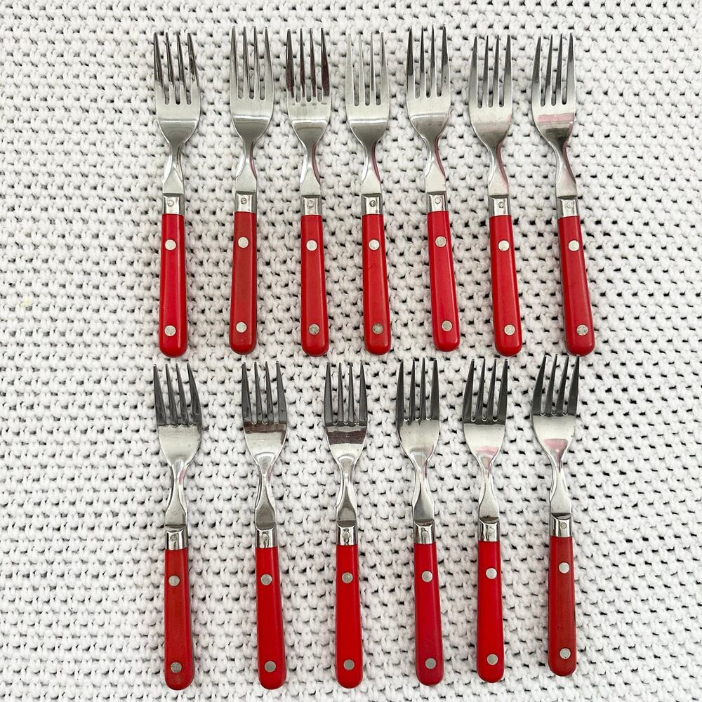 Washington Forge WF Mardi Gras Red Handle Stainless Steel Set 13 Salad Forks